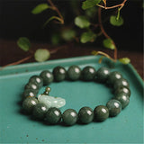 Natural A Jade Jadeite Bead & Pixiu Charm Bracelet Adjustable Bangle