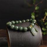 Natural A Jade Jadeite Bead & Pixiu Charm Bracelet Adjustable Bangle