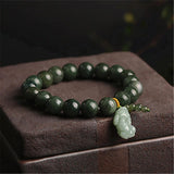 Natural A Jade Jadeite Bead & Pixiu Charm Bracelet Adjustable Bangle