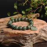 Natural A Jade Jadeite Bead & Pixiu Charm Bracelet Adjustable Bangle