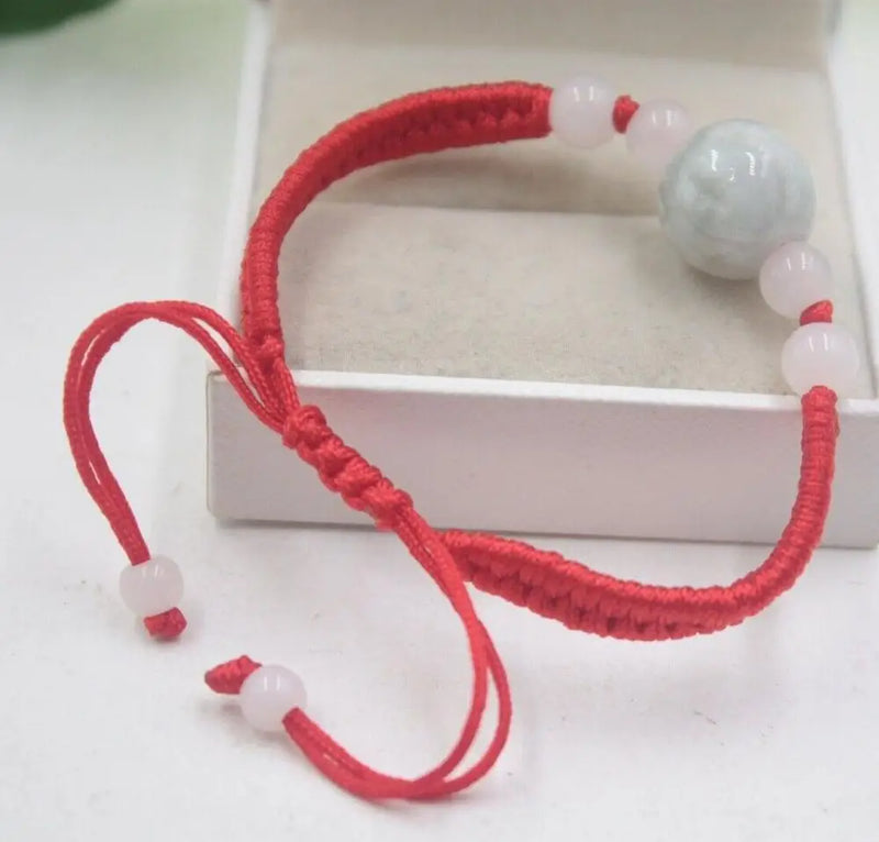 Natural A Jade Hollow Round Bead Red Bracelet Good Luck