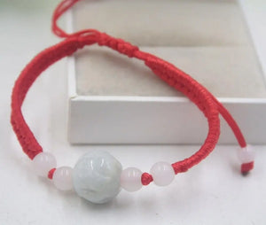 Natural A Jade Hollow Round Bead Red Bracelet Good Luck