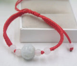 Natural A Jade Hollow Round Bead Red Bracelet Good Luck