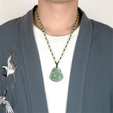 A Jadeite Carved Chinese Laughing Buddha Lucky Pendant Necklace