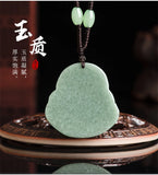 A Jadeite Carved Chinese Laughing Buddha Lucky Pendant Necklace