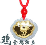 Natural A Jadeite Jade + 18K Twelve Zodiac Amulet Lucky Pendant Necklace