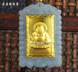 Natural A Jadeite Jade 18K Chinese Blessing Buddha Amulet Pendant Necklace