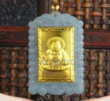 Natural A Jadeite Jade 18K Chinese Blessing Buddha Amulet Pendant Necklace