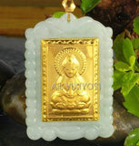 Natural A Jadeite Jade 18K Chinese Blessing Buddha Amulet Pendant Necklace