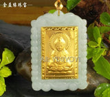 Natural A Jadeite Jade 18K Chinese Blessing Buddha Amulet Pendant Necklace