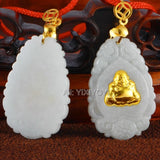 Natural A Jadeite + Chinese GuanYin Buddha Pairs Amulet Lucky Pendant Necklace