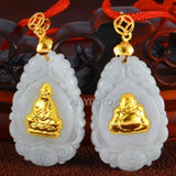 Natural A Jadeite + Chinese GuanYin Buddha Pairs Amulet Lucky Pendant Necklace