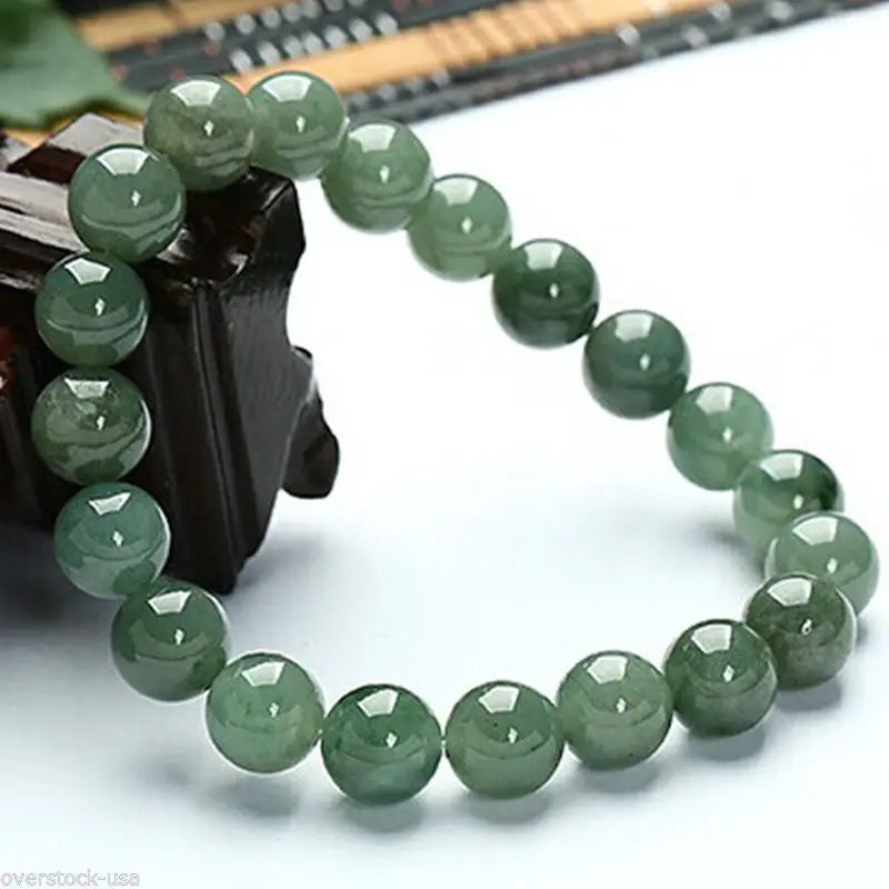 Green Jadeite 10mm Round Bead Bracelet
