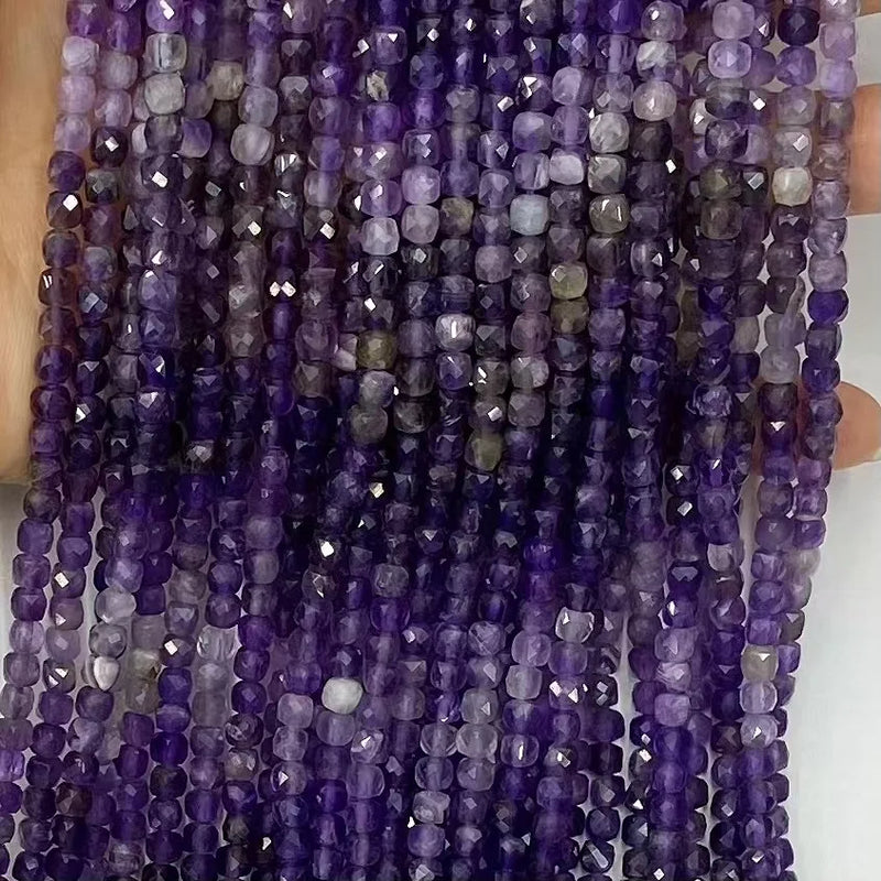 Faceted Amethyst Quartz Cube Beads for Bracelet Making