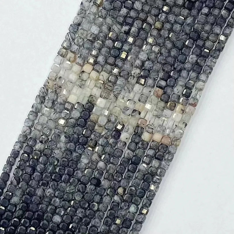 Natural Gradient Rutiled Quartz Faceted Cube Beads for Jewelry Making