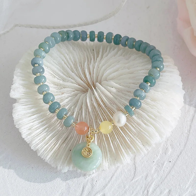 Natural Green Bead Gourd Tianyuzhu Bracelet Women's Peace Buckle Jewelry