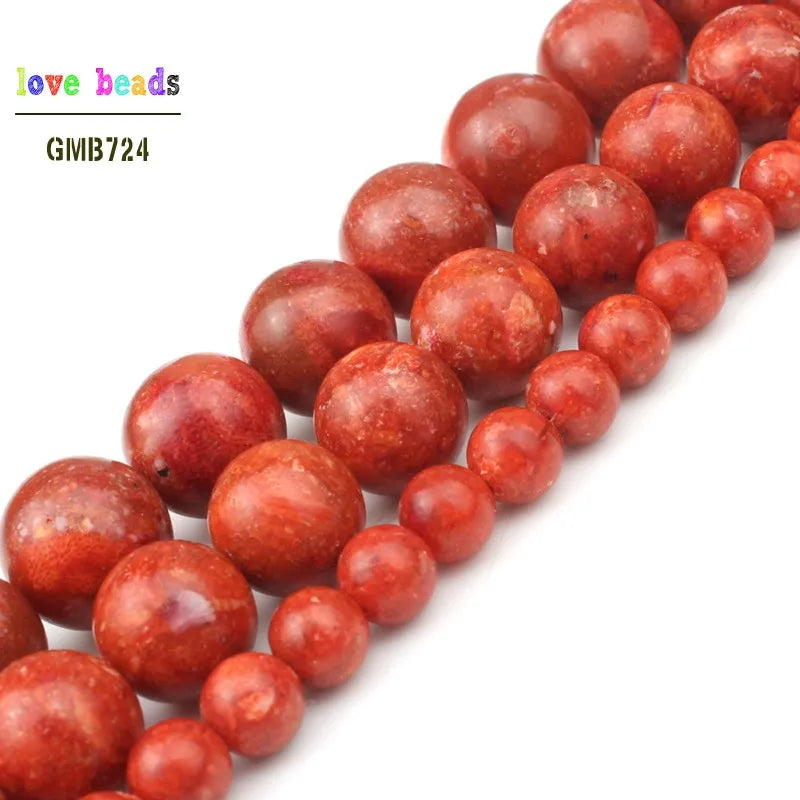 Natural Grass Red Coral Beads 6-16mm 15in strand