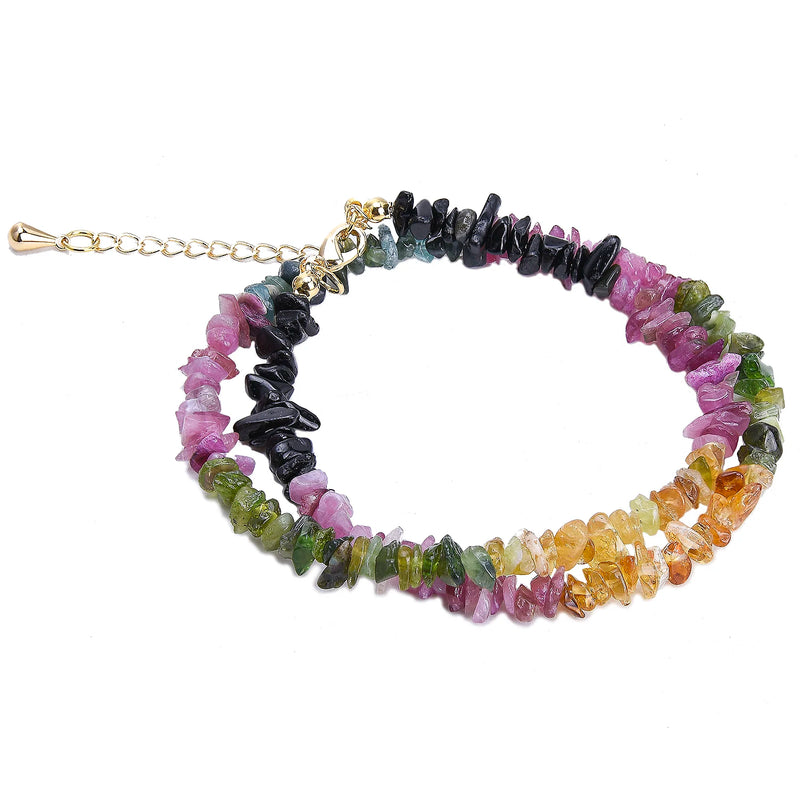 Colorful Tourmaline Stone Beads Double Circle Bracelets for Women