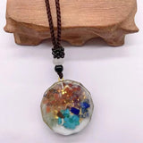 Retro Seven Wheel Stone Crystal Necklace Charm Resin Sweater Chain