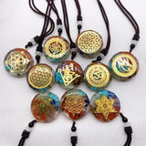 Retro Seven Wheel Stone Crystal Necklace Charm Resin Sweater Chain