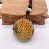 Retro Seven Wheel Stone Crystal Necklace Charm Resin Sweater Chain