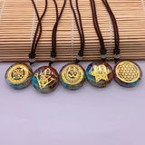 Retro Seven Wheel Stone Crystal Necklace Charm Resin Sweater Chain