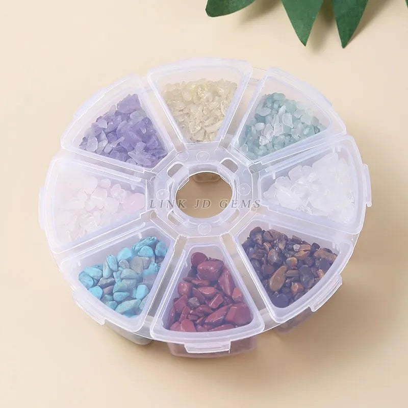 Gravel Crystals Rough Quartz Stone Round Box Reiki Healing Tumbled Gemstone