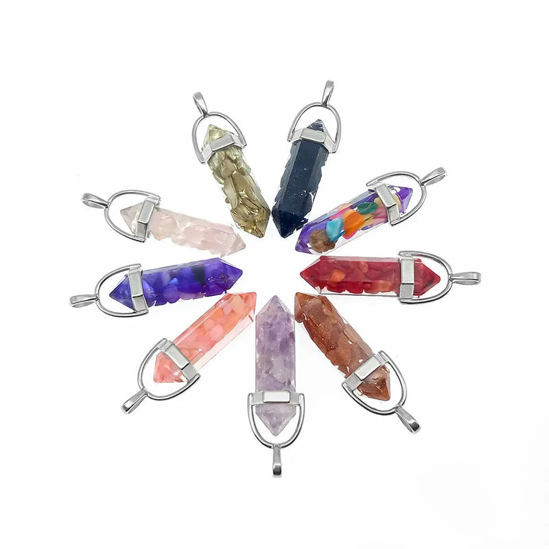 Gravel Hexagonal Pillar Crystal Pendant for DIY Necklace