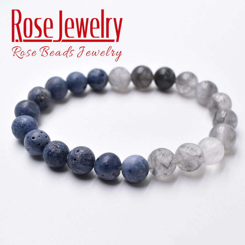 Gray Crystal Coral Bracelet 8mm Beads for Women Men