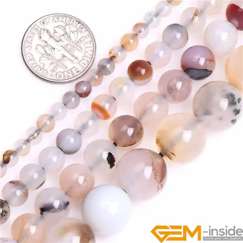 Natural Gray Dendritic Agate Round Beads 15 Inch Strand DIY Jewelry Making