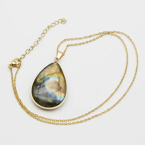 Gray Flash Stone Water Drop Pendant Necklace