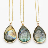 Gray Flash Stone Water Drop Pendant Necklace