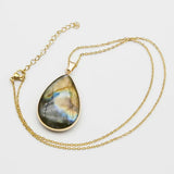 Gray Flash Stone Water Drop Pendant Necklace