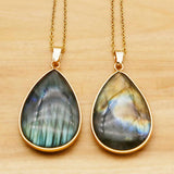 Gray Flash Stone Water Drop Pendant Necklace