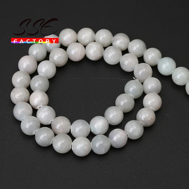 Natural Gray Jade Round Beads for Jewelry Making 15'' Strand