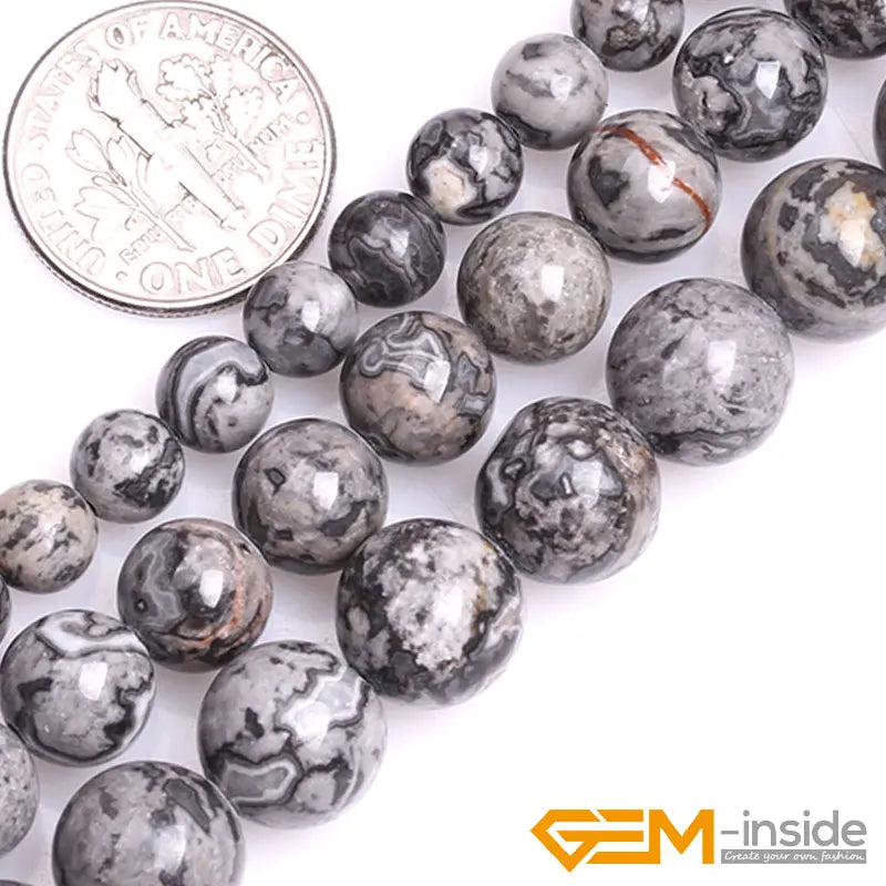 Gray Jaspers Round Beads 15 inch Strand DIY Bracelet Bead Women 6 8 10mm