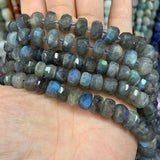 Gray Labradorite Stone Beads 15'' Faceted Rondelle Spacer Loose Beads