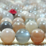 Natural Gray Moonstone Smooth Round Loose Beads Gemstone Bracelet Necklace