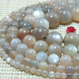 Natural Gray Moonstone Smooth Round Loose Beads Gemstone Bracelet Necklace