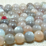 Natural Gray Moonstone Smooth Round Loose Beads Gemstone Bracelet Necklace