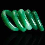Hand-Carved Green Agate Chalcedony Bracelet 54-64mm Women's Jade Bangles