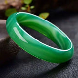 Hand-Carved Green Agate Chalcedony Bracelet 54-64mm Women's Jade Bangles