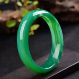Hand-Carved Green Agate Chalcedony Bracelet 54-64mm Women's Jade Bangles