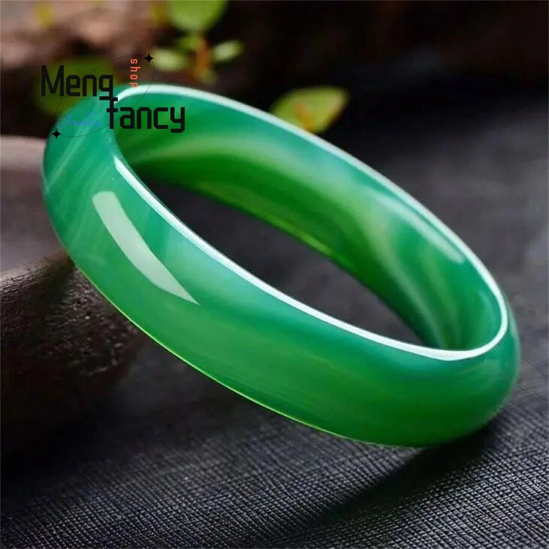 Green Agate Chalcedony Bracelet Charms Fine Jewelry Women Bangle