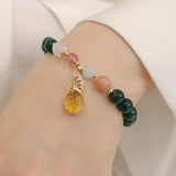 Green Agate Pink Cinnabar Bracelet Chinese Style Jewelry