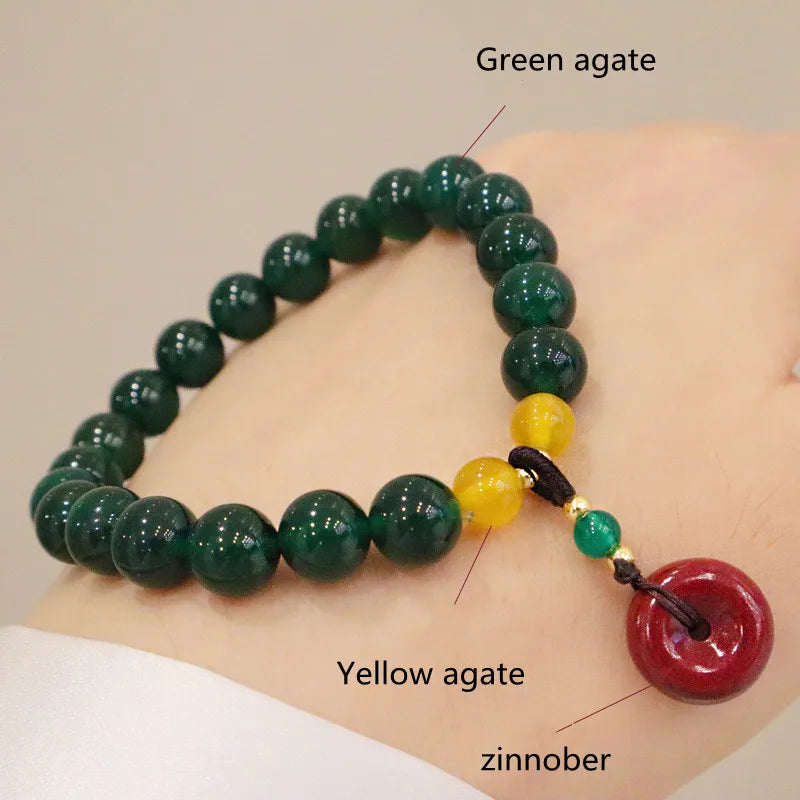 Green Agate Pink Cinnabar Bracelet Chinese Style Jewelry