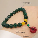Green Agate Pink Cinnabar Bracelet Chinese Style Jewelry