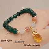 Green Agate Pink Cinnabar Bracelet Chinese Style Jewelry