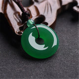 Natural Green Agate Jade Safety Buckle Pendant Chinese Necklace