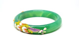Green Agate Painted Peacock Peony Flower Bracelet